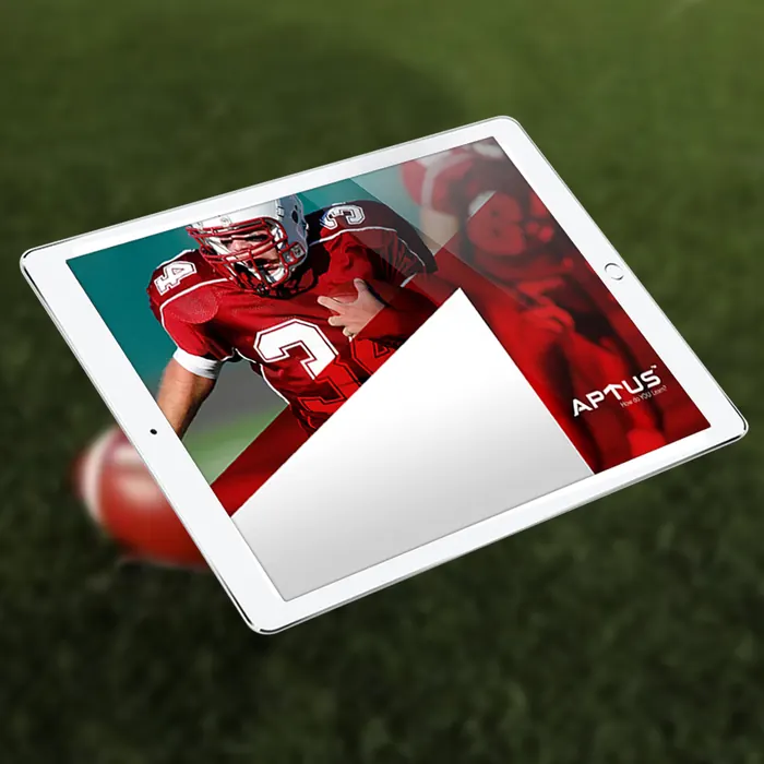 Aptus running on an iPad, laid on a football field