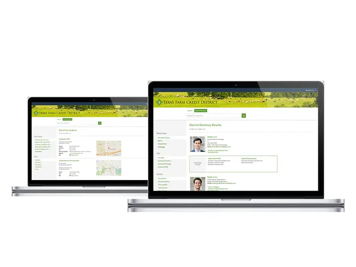 Farm Credit search tool shown on two laptops
