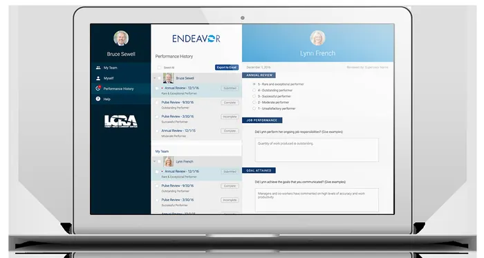 LCRA Endeavor performance-review app on a laptop